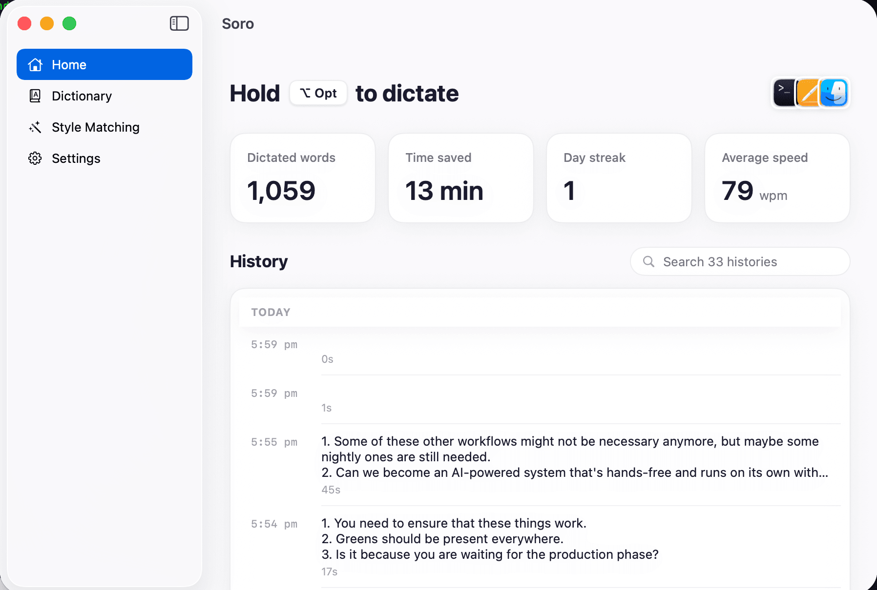 Soro dictation app